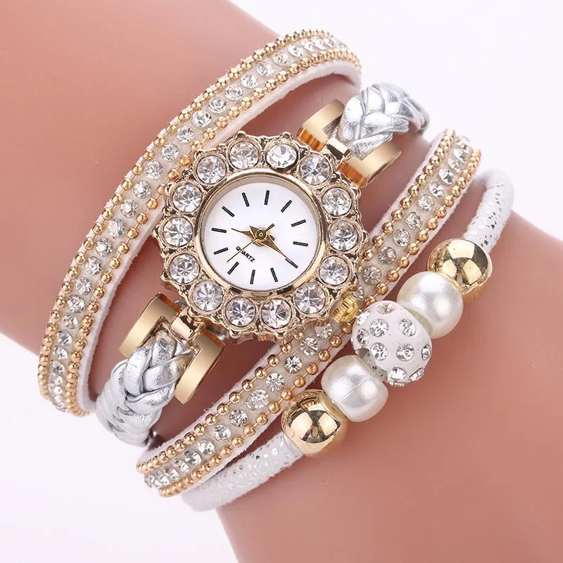 Женские кварцевые наручные часы небольшой циферблат с декоративные камни многослойный браслет полоса LL@ 17
