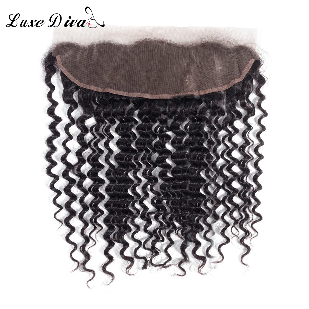 LUXEDIVA Indian Deep Wave Hair 13*4 Lace Frontal Closure With Baby Hair Non Remy Human Hair Free/Middle/Three Part Lace Closure
