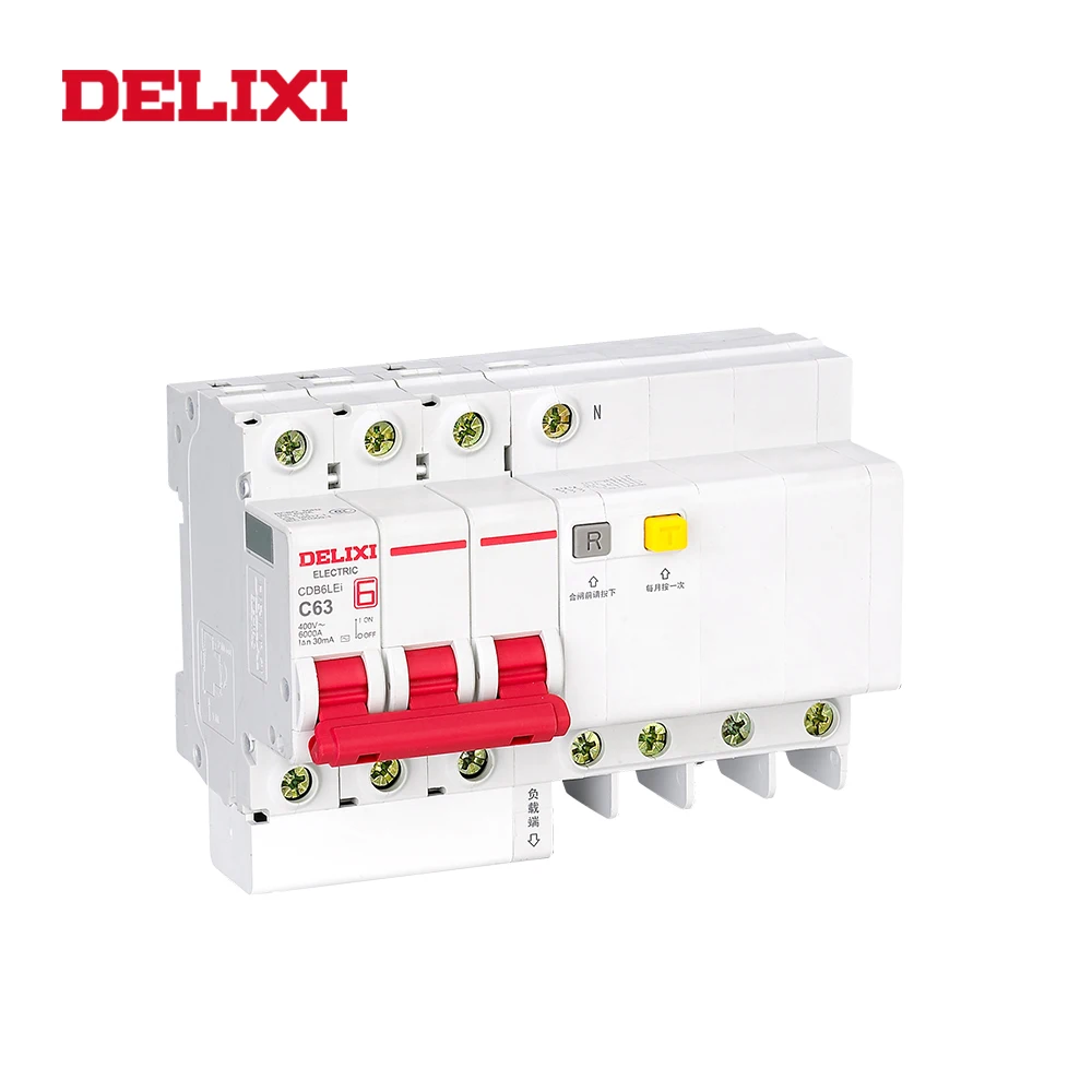 DELIXI CDB6iLE 3P 400 В 10A 16A 20A 32A 63A остаточный ток мини-автоматический выключатель от перегрузки защита от короткого протекания C кривой RCBO