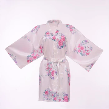 

Elegant Print Flower White Women Satin Sleepwear Bride Bridesmaid Sexy Wedding Robe Dress Kimono Bathrobe Gown Nightgown