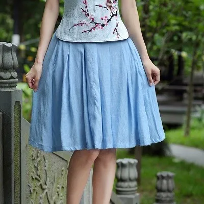 CHENG COCO традиционная китайская одежда для женщин Tang китайский стиль Топы короткий рукав лето красный Cheongsam Топ Vetement 3XL 4XL - Цвет: Short Skirt blue
