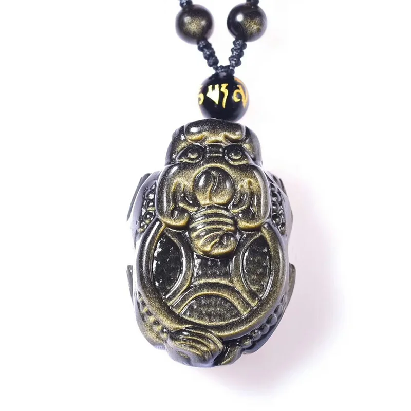 Золотой дракон из обсидиана подвеска в виде черепахи с золотыми бусинами ожерелье мужские ювелирные изделия Wo мужские ювелирные изделия