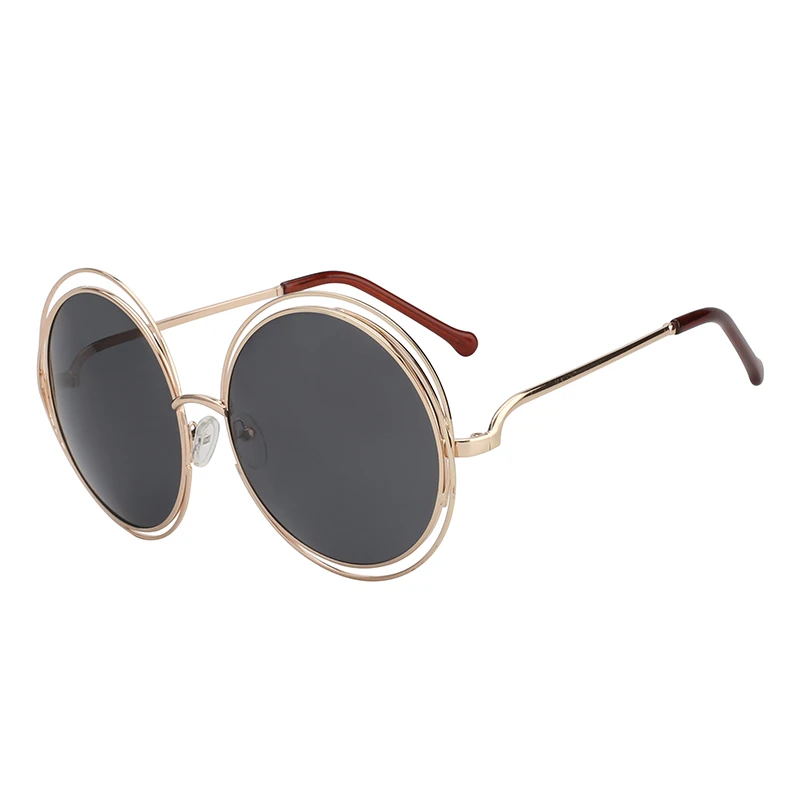 Высококачественный элегантный круглый проволочный каркас солнцезащитные очки Для женщин градиентные очки оттенки негабаритных очки - Цвет линз: Gold w black lens