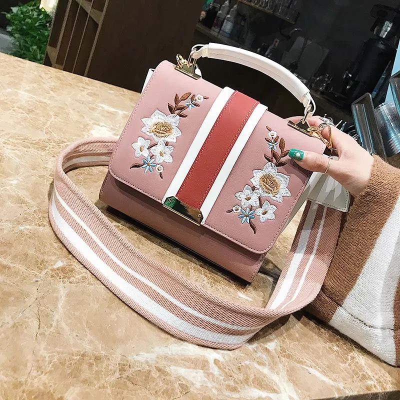 

Floral Embroidered Bag Women Leather Handbags Women Shoulder Messenger Best Sale-WT