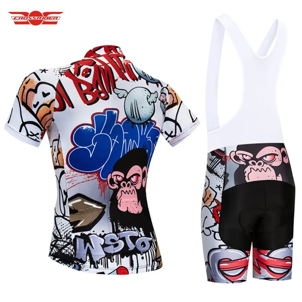 Crossrider Funny Cycling Jersey Bib Set MTB Clothing Bike Wear Bicyle Clothes Quick-Dry Short Cycling Maillot Culotte Suit