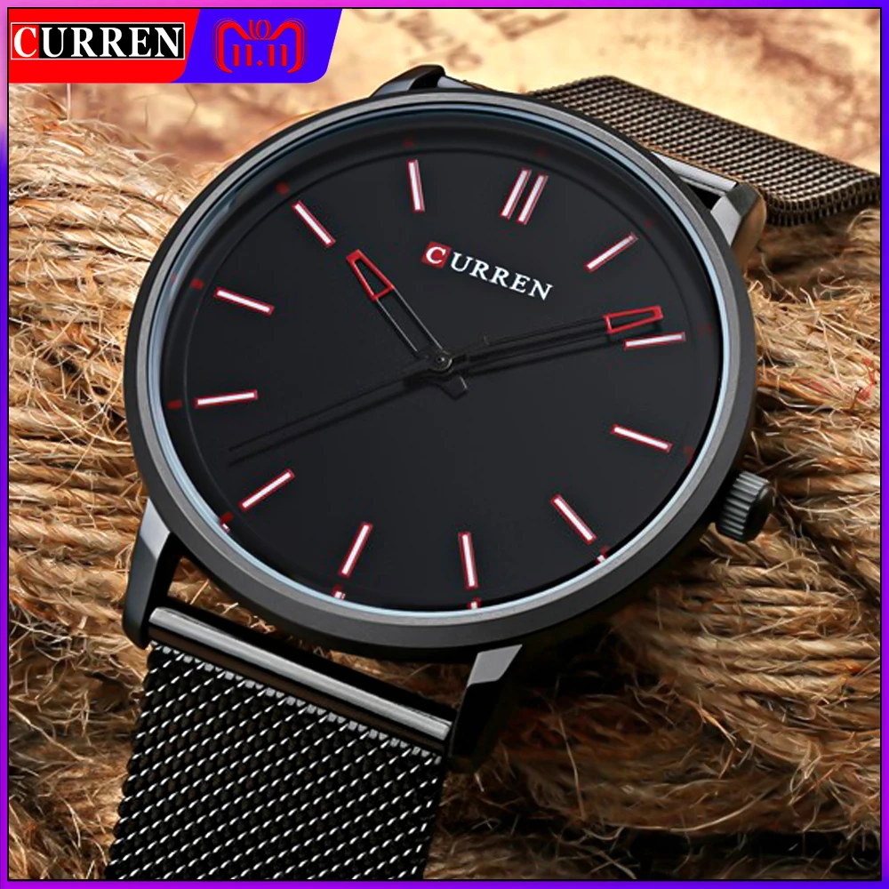 Top Fashion Black Watch CURREN Brand Watches Men Stainless Steel Mesh Strap Quartz Watch Thin Dial Wrist Clock relogio masculino Top Fashion Black Watch CURREN Brand Watches Men Stainless Steel Mesh Strap Quartz Watch Thin Dial Wrist Clock relogio masculino