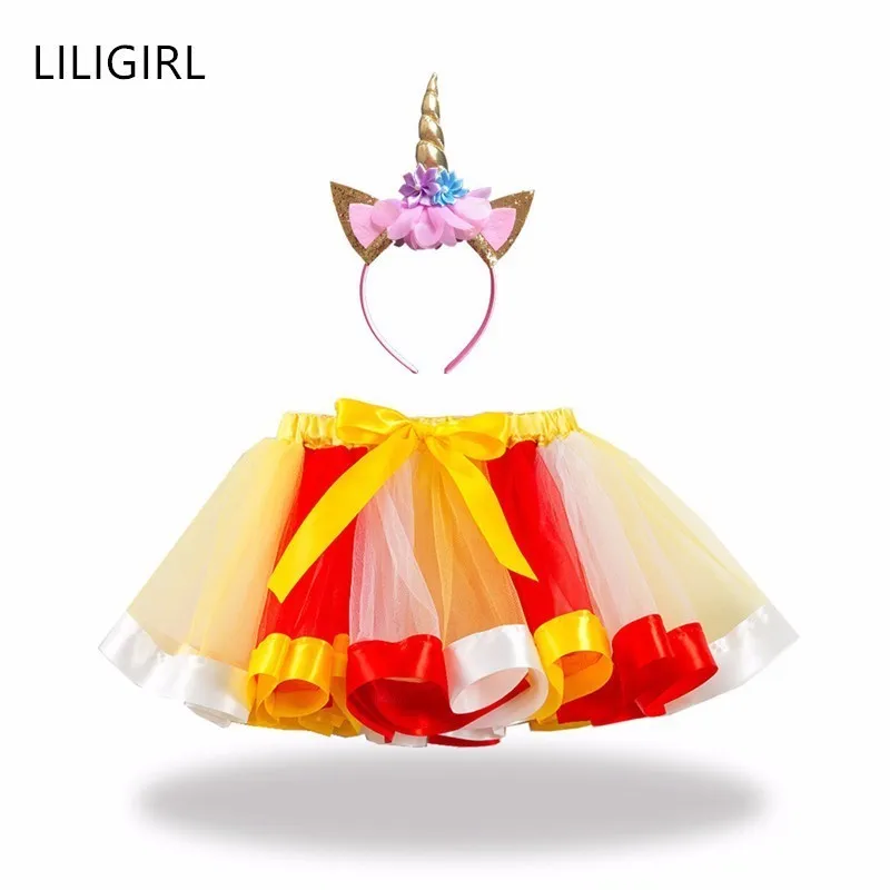 LILIGIRL повязка на голову "Единорог" Юбка-пачка принцессы Одежда для маленьких девочек с радугой детская праздничная одежда для детей юбки для девочек детское бальное платье - Color: Ali1435K