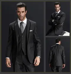 Темно-серый мужской Выпускной обычный Блейзер костюм жених смокинг, деловой костюм костюмы (пиджак + брюки + жилет + галстук)