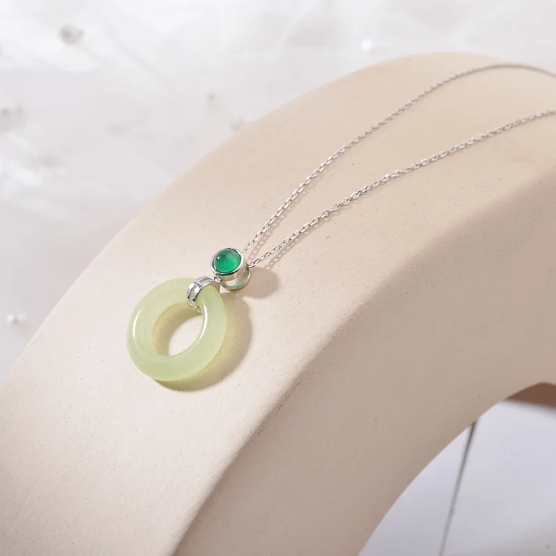 

New Pure Silver Statement Necklace For Women 100% 925 Sterling Silver Simple Exquisite Natural Stone Pendant Necklaces