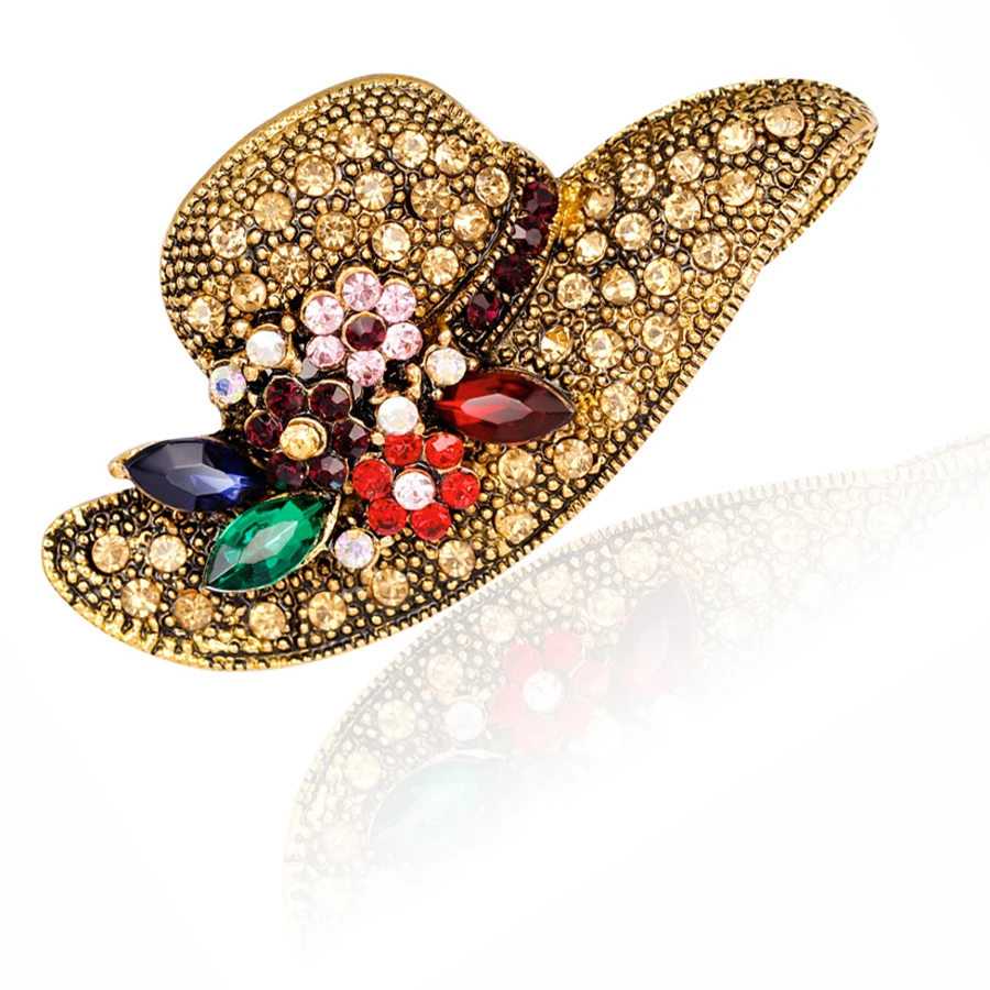 Big Hat Rhinestone Brooch Vintage Flower Antique Brooches Pins Fashion