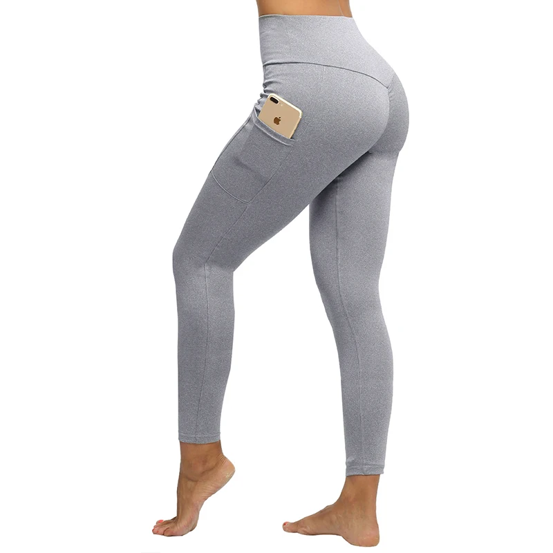 Light Gray CHRLEISURE, однотонные леггинсы для фитнеса, пуш-ап, женские леггинсы для тренировок, высокая талия, с карманами, леггинсы, Mujer, эластичные, морщинки, штаны, 6 видов цветов - Цвет: Light Gray