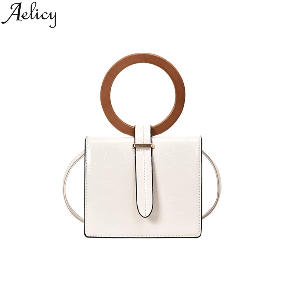 

Aelicy New Listing Fashion Ladies Retro Square Wood Ring Beach Bag Small Diagonal Cross Bags Shoulder Bag