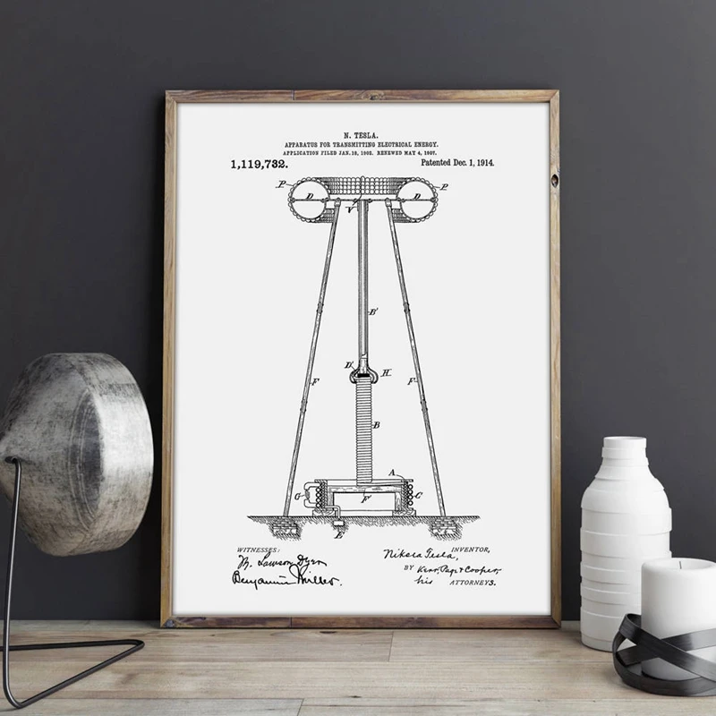 Tesla Patent Painting Home Decor