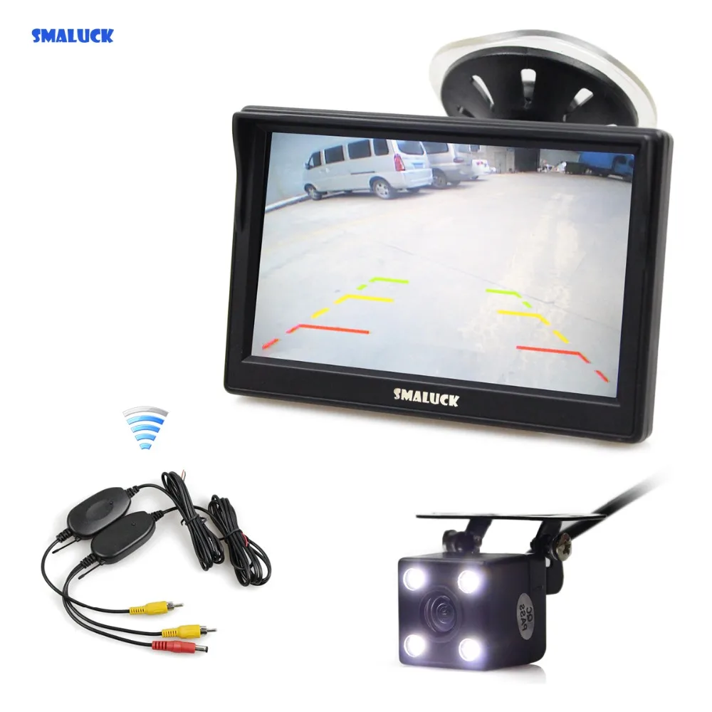 

SMALUCK Wireless 5 inch LCD Rear View Car Monitor Waterproof LED Night Vision Rear View Car Camera Parking Assistance System Kit