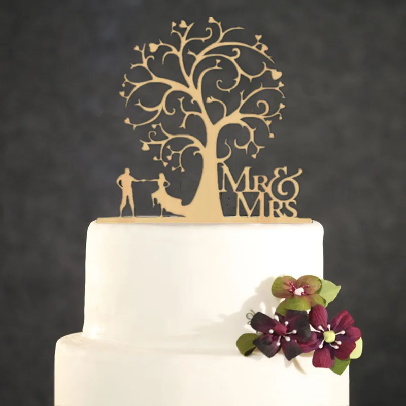 Rustic Wedding Cake Topper Bride and Groom Under the Tree