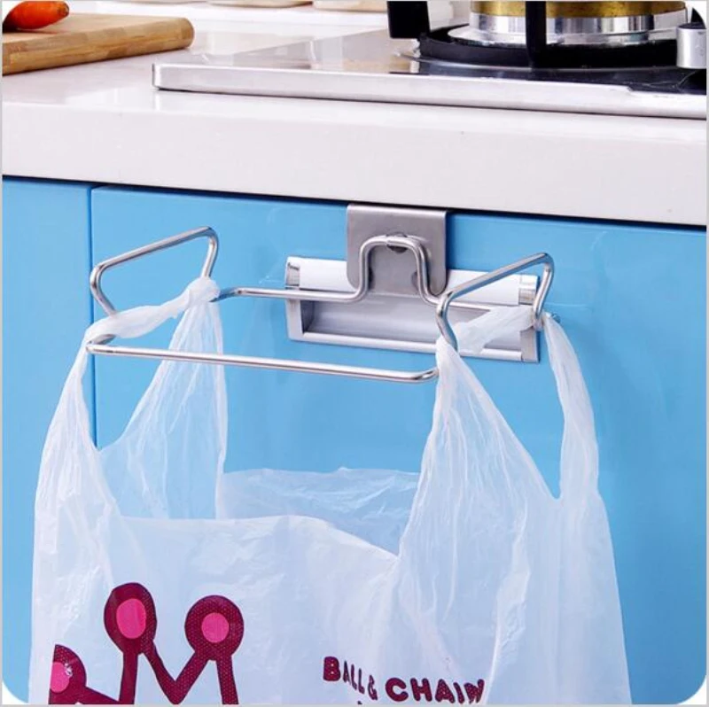 

BNBS Vanzlife Creative back door stainless steel trash bag shelf storage hook multifunctional kitchen cabinet door hanging racks