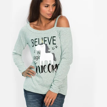 One Shoulder Long Sleeve Unicorn TShirt