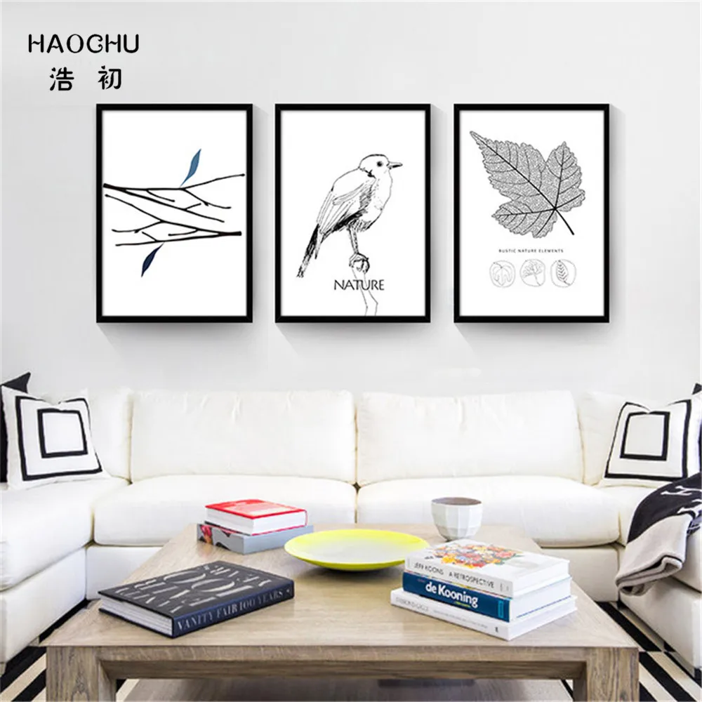 HAOCHU Nordic Modern Hitam Dan Putih Daun Burung Kreatif Sekolah