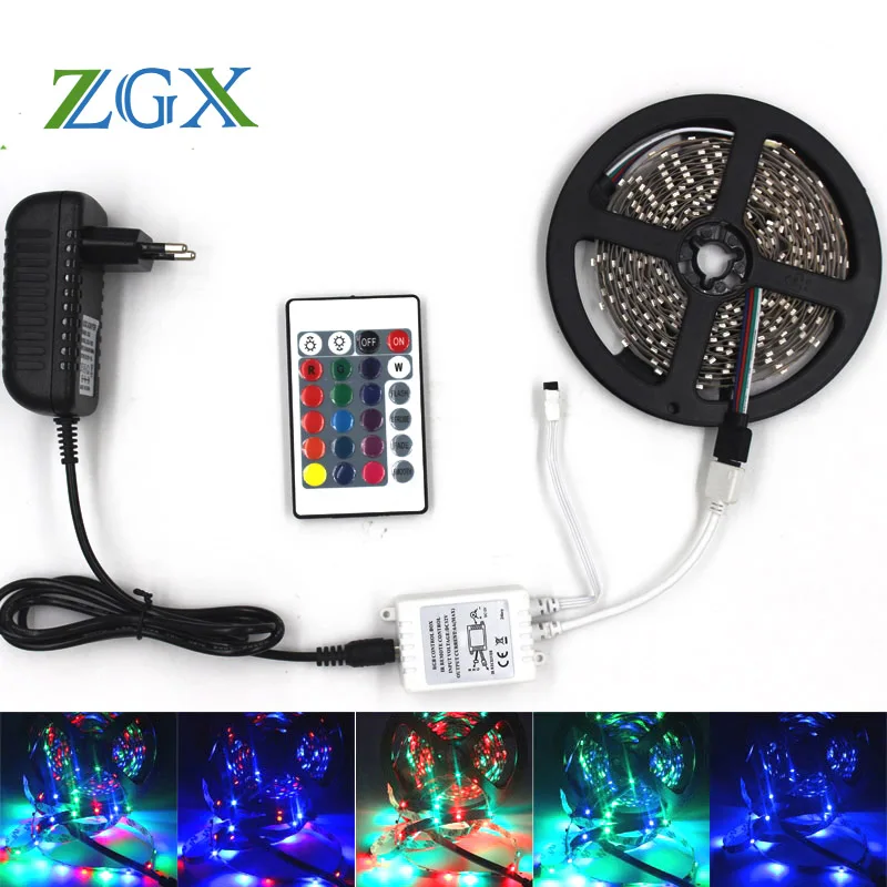 

ZGX SMD 3528 5M 10M 15M 300led RGB neon led strip light Waterproof outdoor lighting Tape Ribbon controller DC 12V adapter set