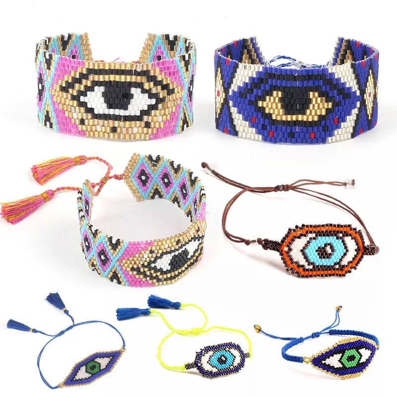 

Fashion Seed Beads Evil Eye Woven Charm Bracelet Bangle Friendship Women Jewelry Handmade Knot Braided Rope Bracelet