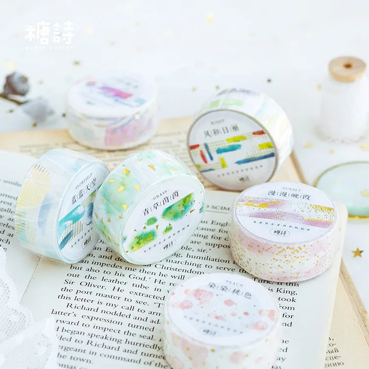 Свежий цвет позолота лента для декорации Washi DIY планировщик для скрапбукинга маскирующая лента Escolar