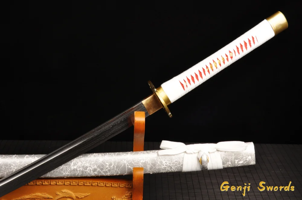 Japanese Samurai Sword White Drawing Sheath Folded Damascus Steel Real Katana Sharp Edge Can Cut Bamboo