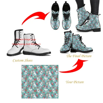 

INSTANTARTS Custom Image Logo/ Name Women's Leather Boots Winter Ankle Shoes Lace Up Snow Botas African Black Girl Flats Shoes