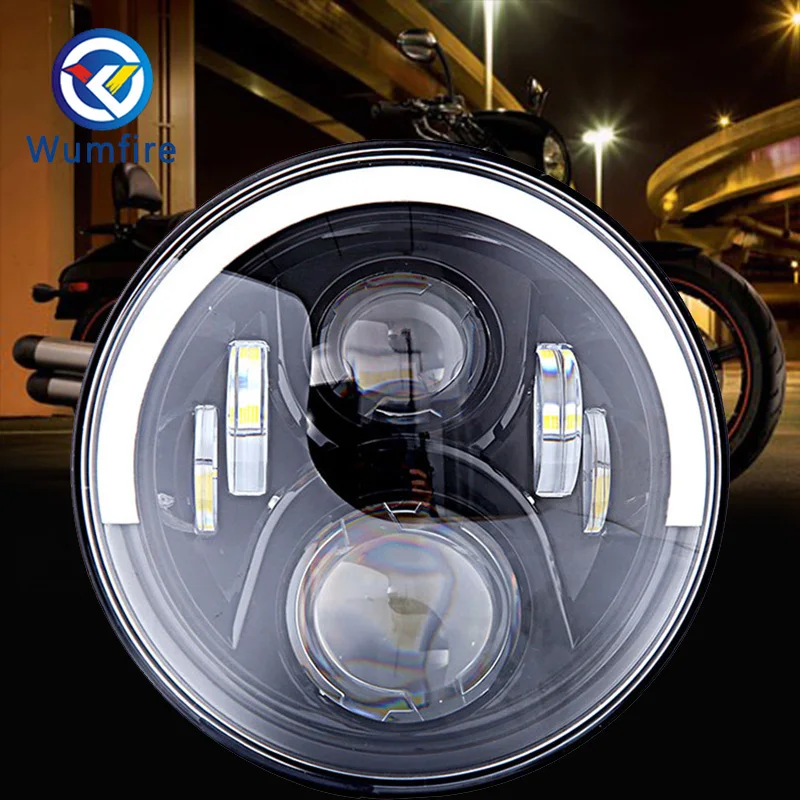 

7 Inch Black Motorcycle Parts Daymaker LED Headlight With Angle Eyes For Harley Street Glide Softail For FLHX Yamaha Road Star