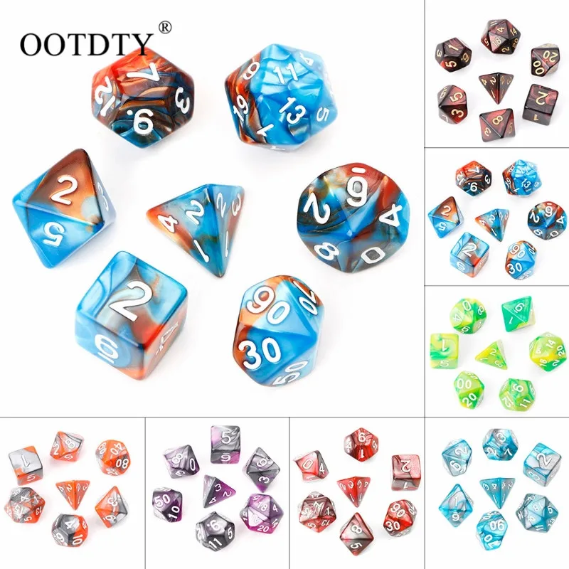 7Pcs/Set Acrylic Polyhedral TRPG Games For Dragons Opaque Multi Sides Dice Pop for Game Gaming