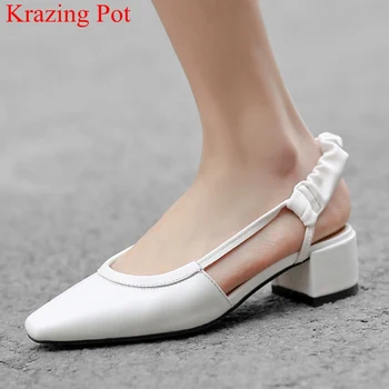 

Krazing Pot big size genuine leather med heels square toe brand women sandals back strap solid elegant shallow summer shoes L62
