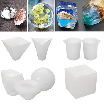 

6pcs/set Resin Casting Molds Jewelry Pendant DIY Silicone Molds for Sphere/Cube/Pyramid/Diamond Shape Epoxy Resin Making Craft