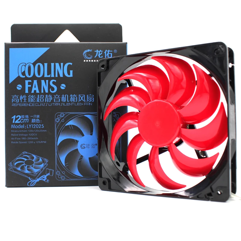 

12cm 12025 DC 12V 3pin/4pin low noise high speed cooling fan for computer case, CPU cooler, large air volume, red leaf