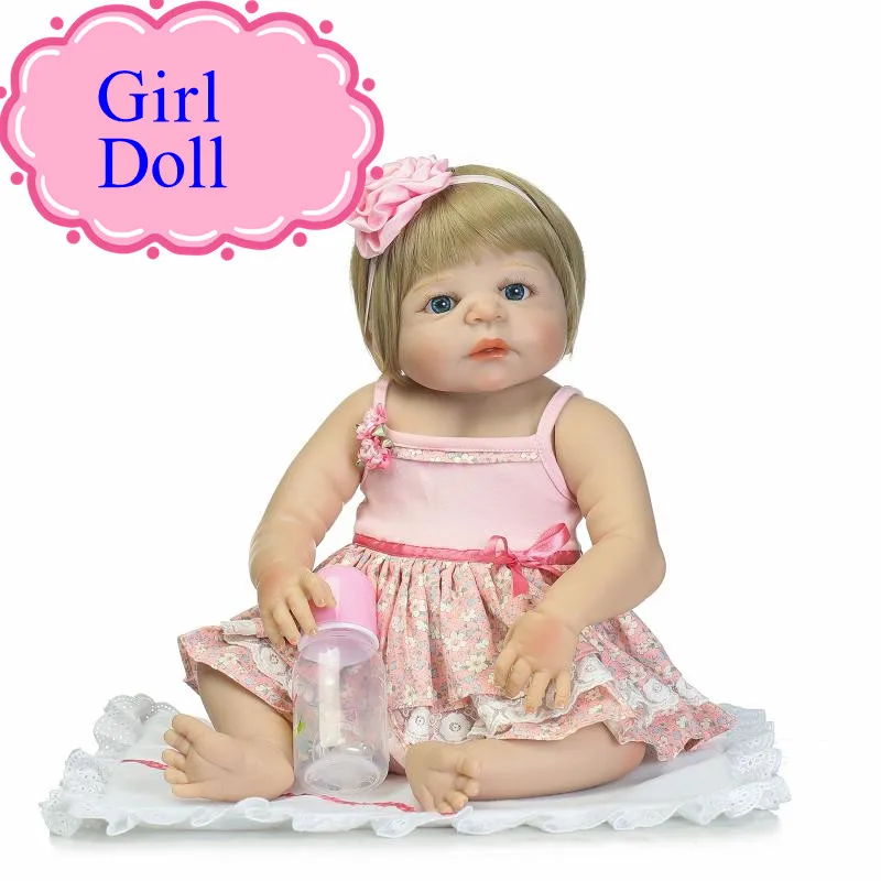 

Beautiful Baby Full Silicone Born Interactive With Blue/Brown Eyes About 22Inch Bonecas Bebes Reborn Silicone Hot Bebes Reborn