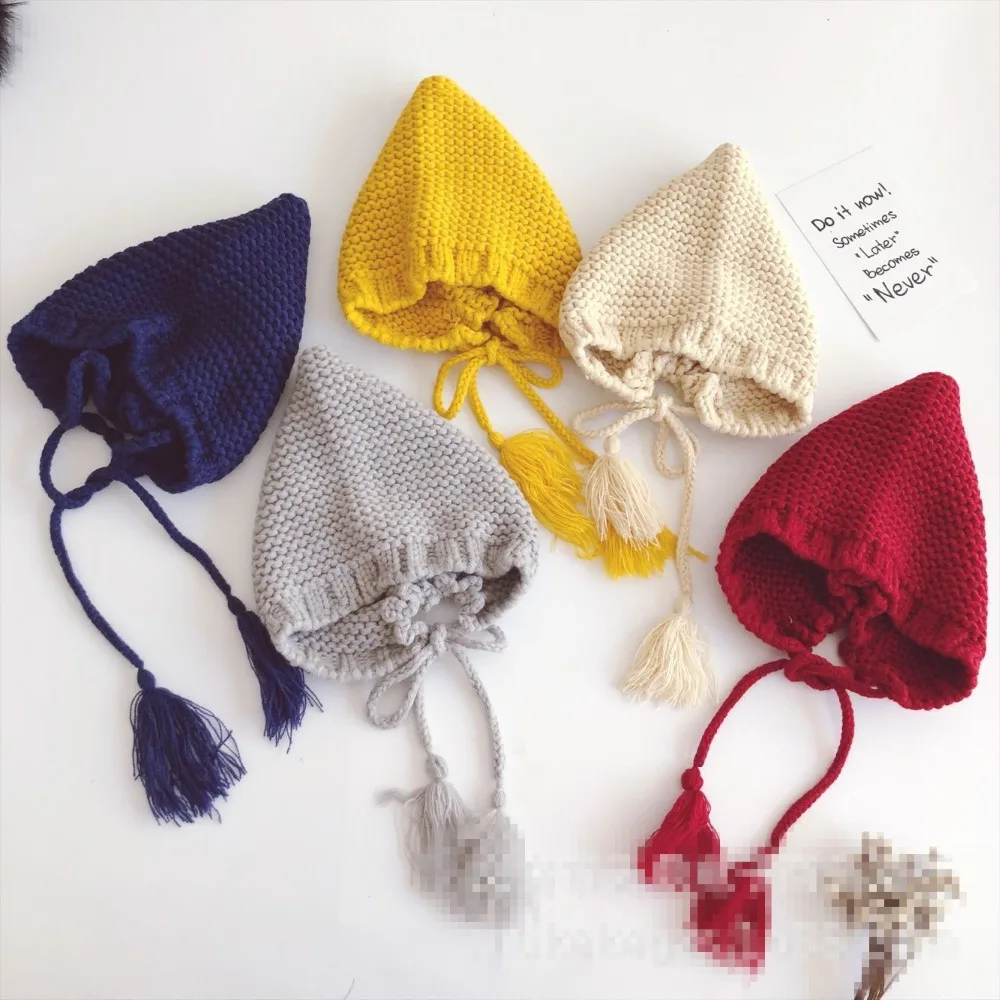 

2018 fashion baby tassel knitted caps winter autumn kids hat
