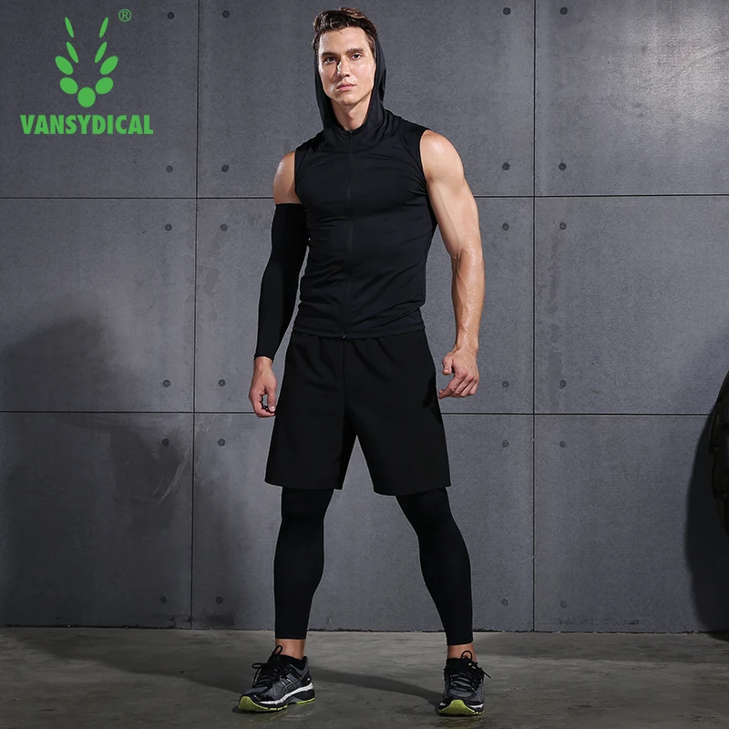 Vansydical Мужская спортивная одежда компрессионный спортивный костюм комплекты для