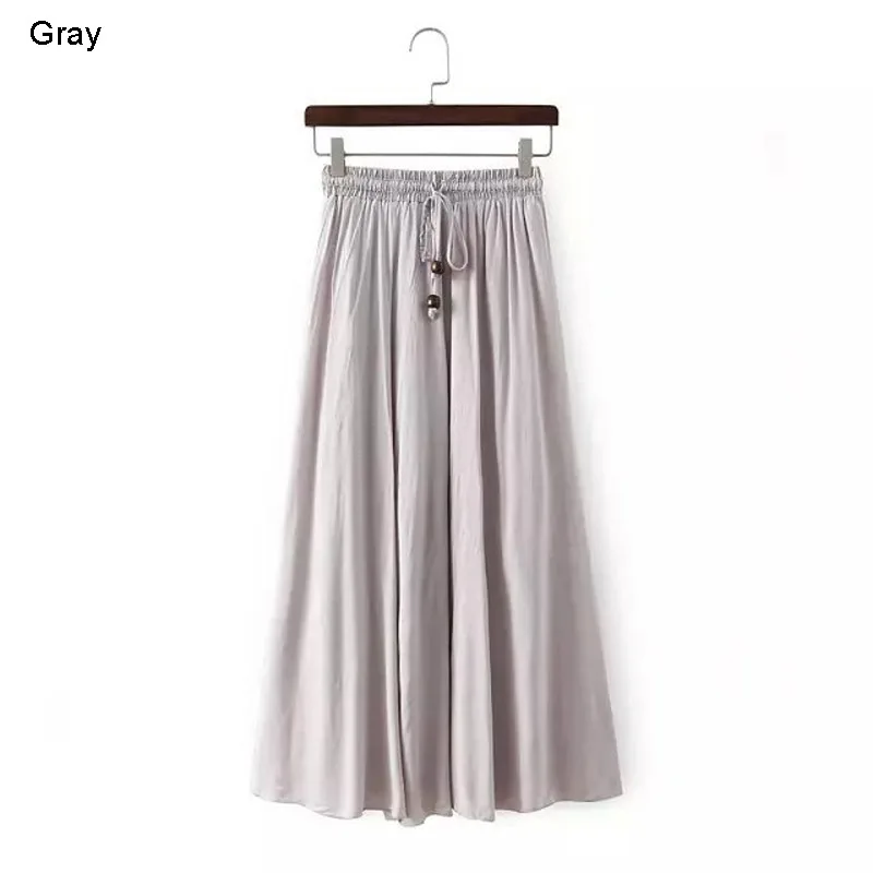 Женская винтажная плиссированная длинная юбка в японском стиле с бусинами, Женская хлопковая льняная юбка с высокой талией и эластичной резинкой на талии, 12 цветов SK132 - Цвет: Gray