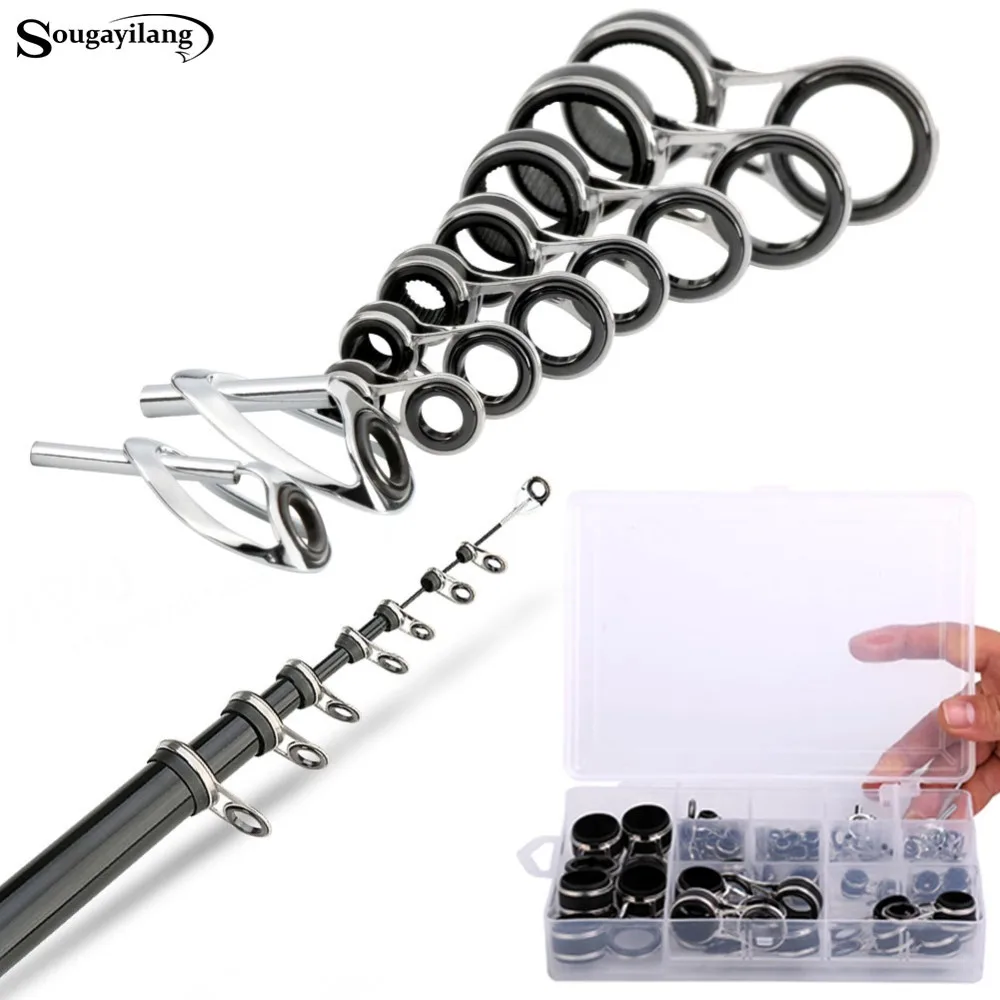 

Sougayilang 55pcs/box Fishing Rod Guide Kit Pesca Stainless Steel Portable Fishing Rod Rings Set With Box Eye Fishing Rod Tool