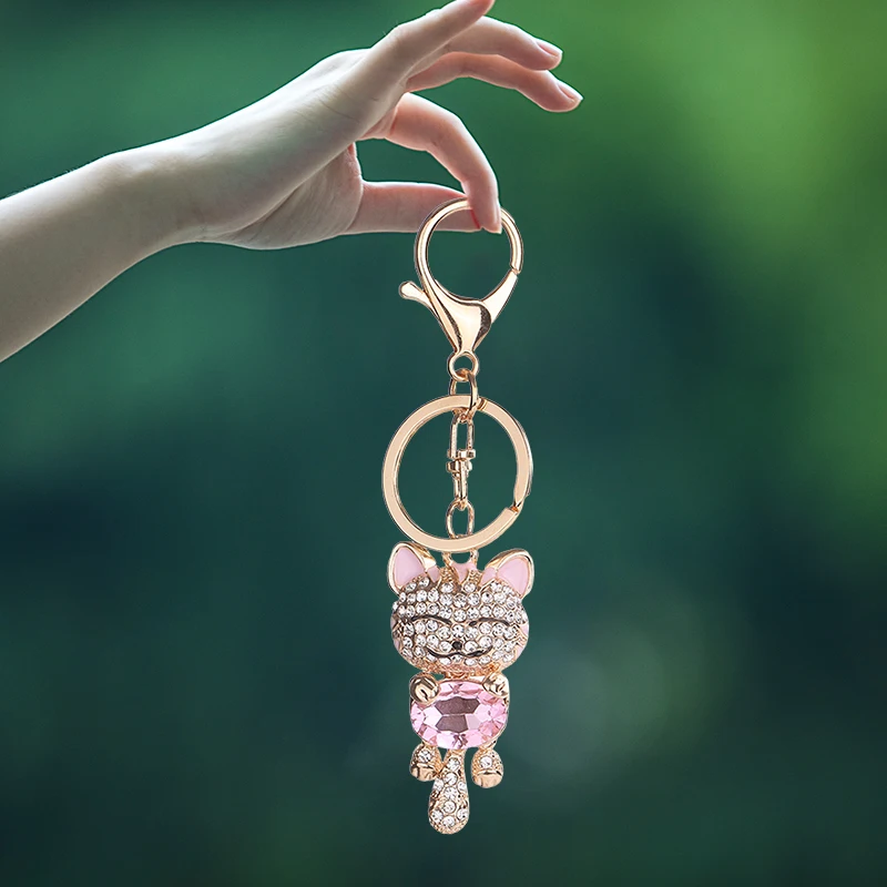 

7 styles Lucky Smile Cat Keychain Crystal Keyrings Purse Bag Car Keychains Fashion Jewelry Key Ring