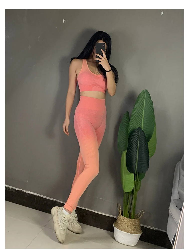 Conjunto de yoga ginásio roupas ombre sem