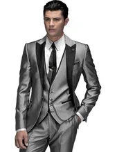 Fashionable One Button Silver Gray Groom Tuxedos Groomsmen Men’s Wedding Prom Suits Bridegroom (Jacket+Pants+Vest+Tie) K:792