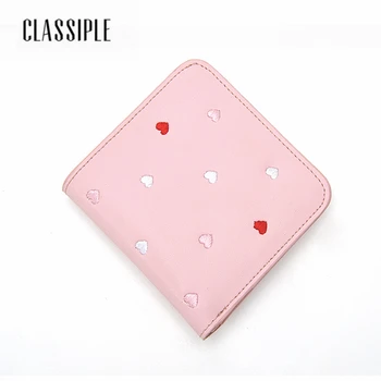 

2018 Cow Split Leather Women Wallets Females Lock Wallet Pink Ultra-thin Embroidery Short Girls Buckle Purses Ladies Card Bags