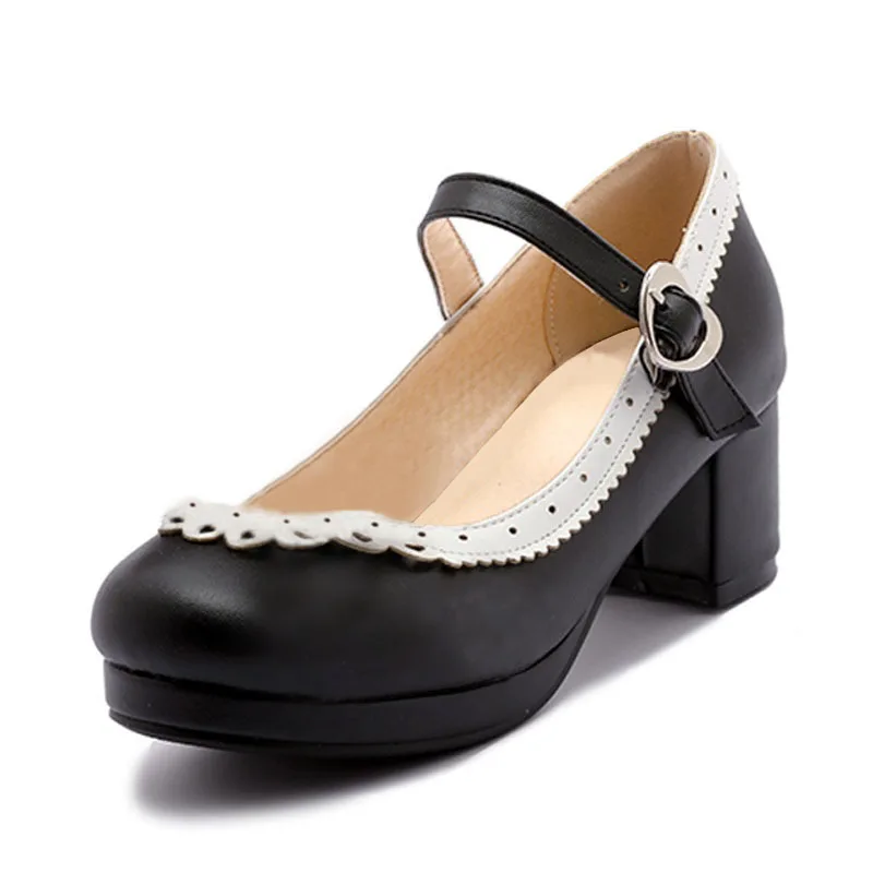 TAOFFEN/Женская обувь на толстом высоком каблуке; женские туфли-лодочки на каблуке с бантом и пряжкой в виде сердца; женская повседневная обувь для офиса; размеры 28-43 - Цвет: black without bow