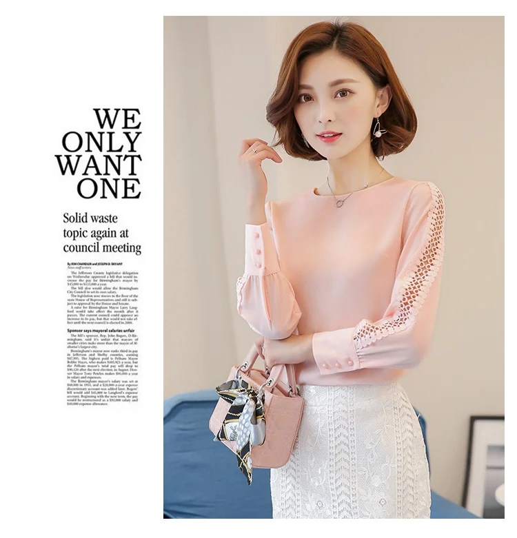 TOTNWANG casual women's blouse solid with lace sleeves chiffon plus size o neck lace blouses 2017 long sleeve CSB8216 (21)