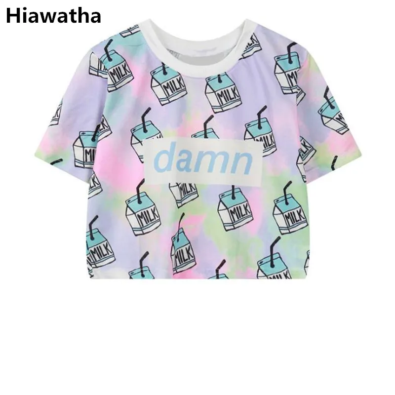 هياواثا النساء المتناثرة المحاصيل القمم الصيف الحليب الرقمية مطبوعة قصيرة الأكمام والقمصان فتاة فضفاض قصيرة قمم المحملات T2545 هياواثا النساء المتناثرة المحاصيل القمم الصيف الحليب الرقمية مطبوعة قصيرة الأكمام والقمصان فتاة فضفاض قصيرة قمم المحملات T2545