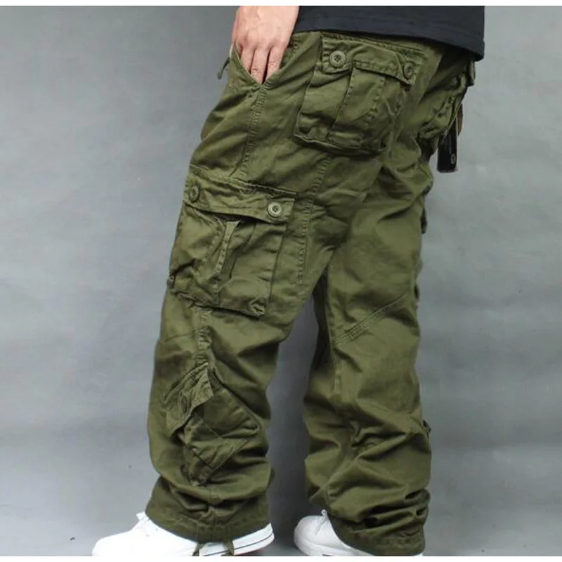 Новинка, свободные брюки карго, комбинезоны в стиле хип-хоп, мужские хлопковые брюки в стиле хип-хоп, мужские Мешковатые повседневные штаны, большие размеры 40, 42, 44, 46 - Цвет: Армейский зеленый