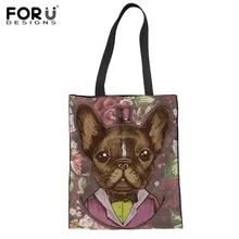 FORUDESIGNS/Сумка-тоут, сумки для хранения, удобные женские сумки через плечо для покупок, сумки с цветочным рисунком мопса, Льняная сумка для овощей и фруктов