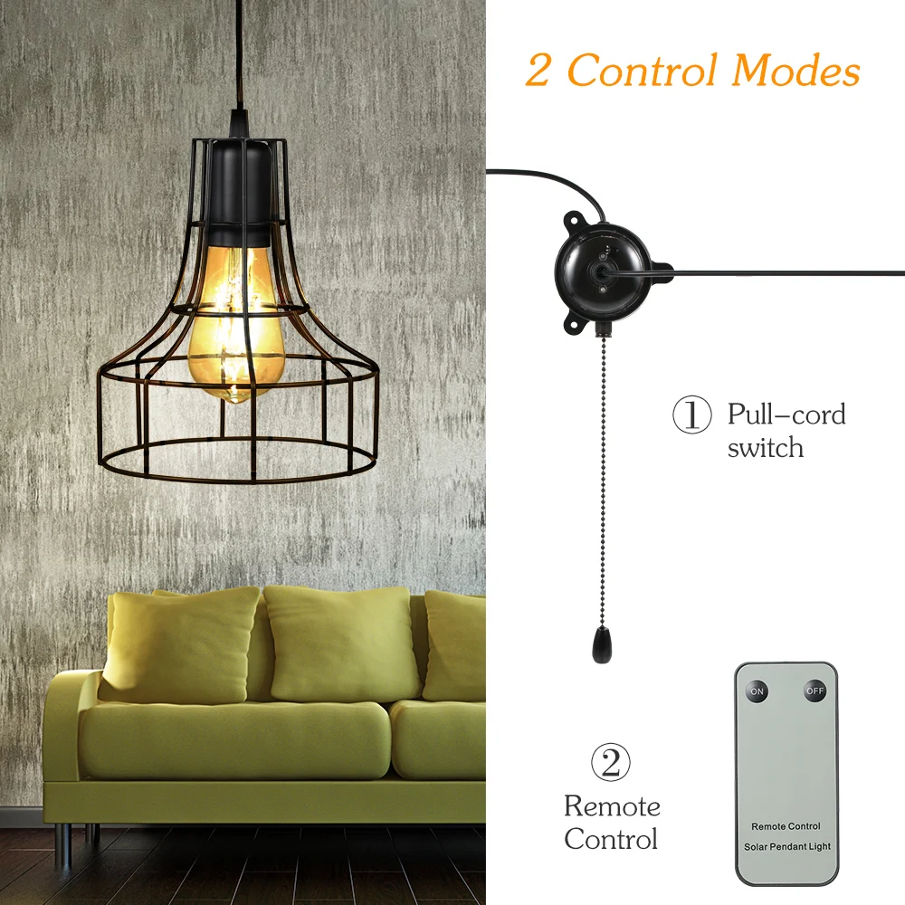 Us 28 92 35 Off Ip44 Water Resistance Solar Powered Energy Pendant Light Outdoor Lamp Remote Control Pull Cord Switch For Garden Home In