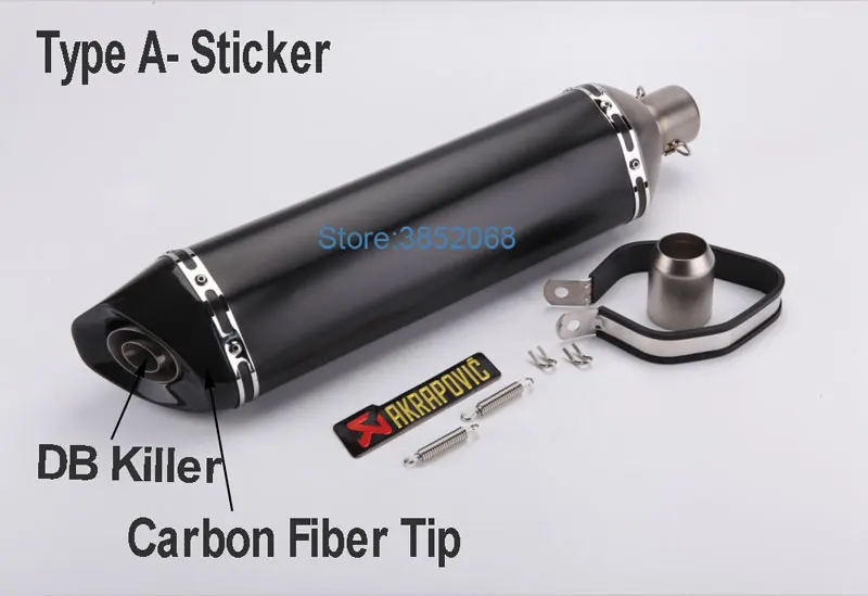 370mm/470mm/570mm marcado láser Akrapovic tubo de Escape de motocicleta Motobike silenciador de punta de fibra de carbono Escape con asesino de DB