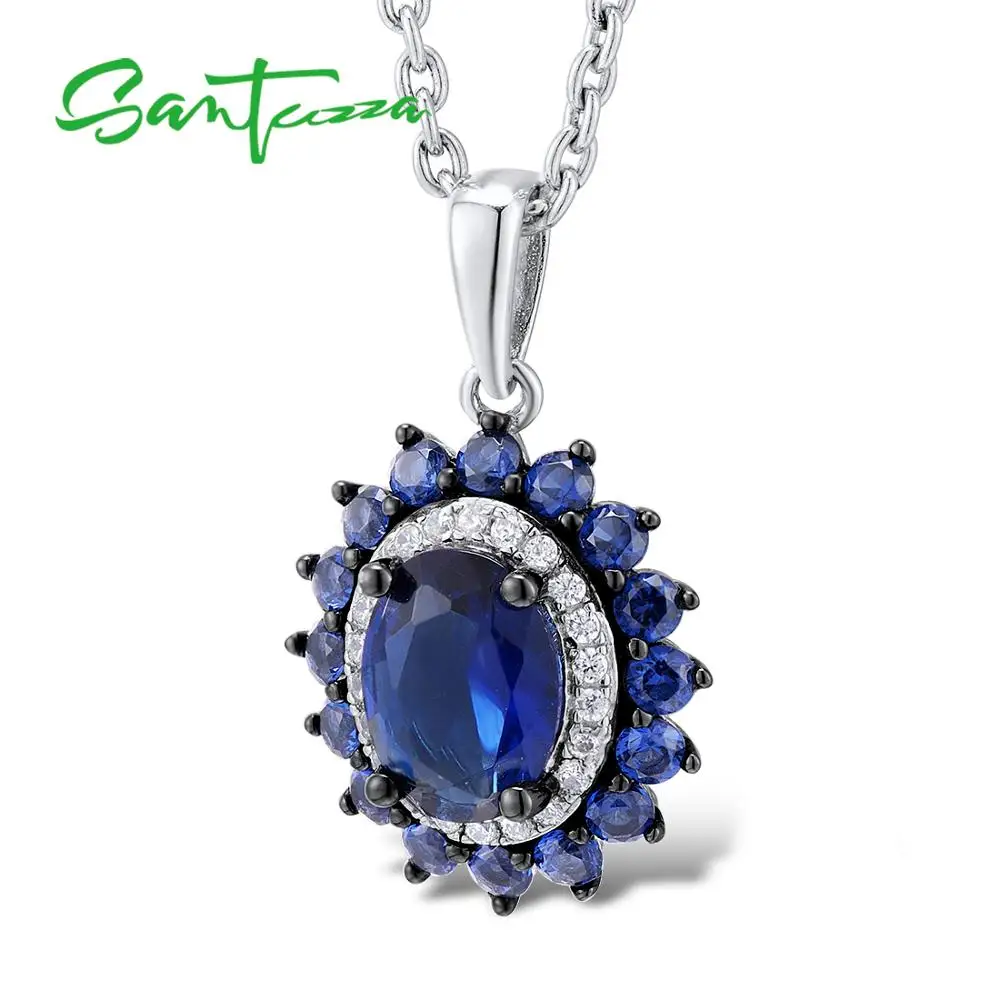 Серебряный кулон Santuzza подходит для ожерелья цепочка женщин синий нано CZ чистое