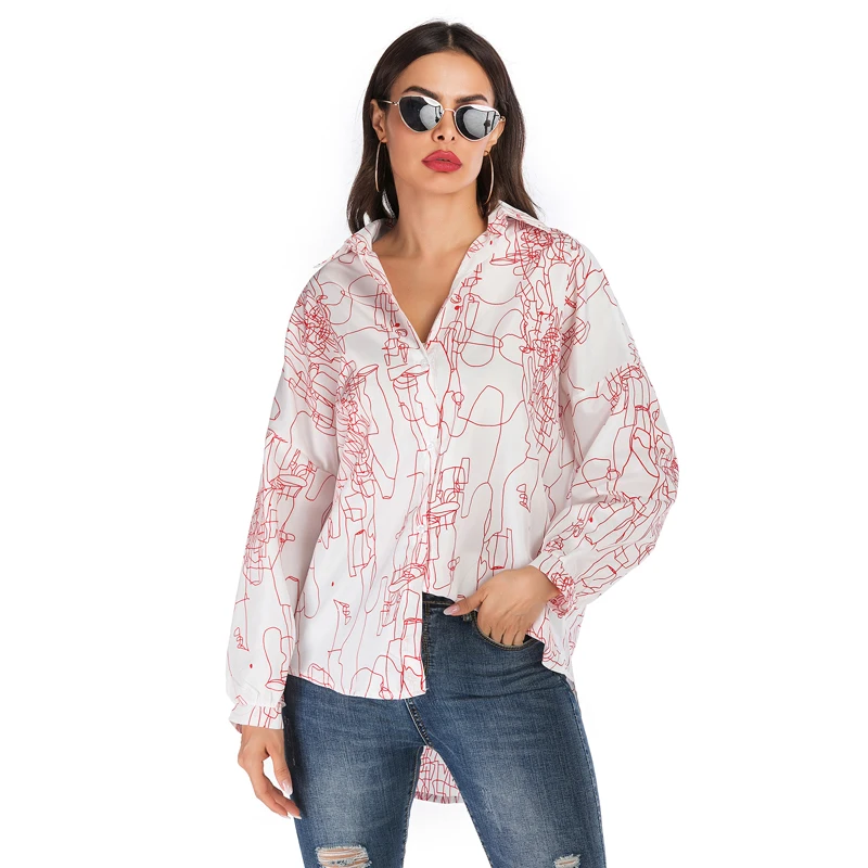 

VZFF Women's Multicolor 2019 Fashion Loose Button In The Long Section Lapel Long-Sleeved Shirt Female Autumn